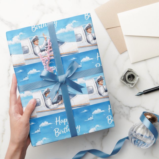 Papel De Presente Pilot Birthday flying on Sky  (Presentear)