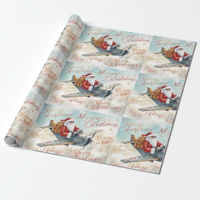 Papel De Presente Pilot Santa is Flying for Christmas in the Sky  (Desenrolado)