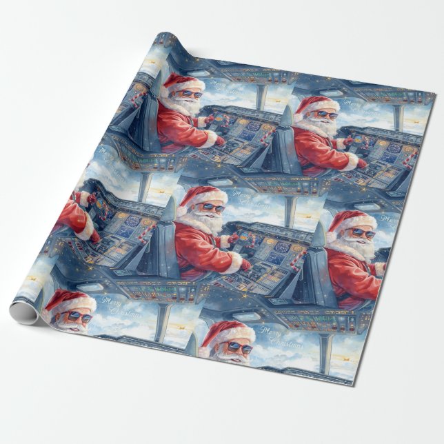 Papel De Presente Pilot Santa is Flying for Christmas in the Sky  (Desenrolado)