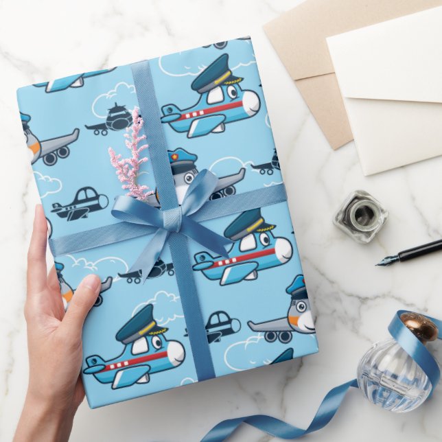 Papel De Presente Piloto de Avião Fofo Voando (Presentear)