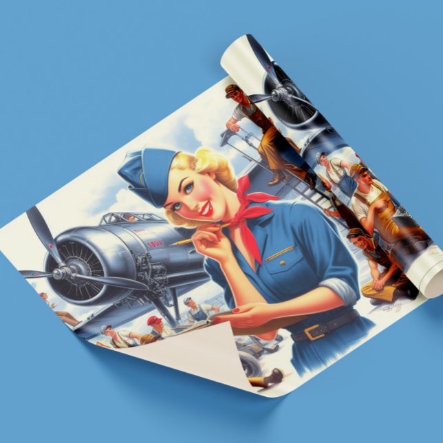 Papel De Presente Pin-up de avião antigo (Criador carregado)