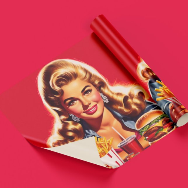 Papel De Presente Pin-up de fast food retrô (Criador carregado)