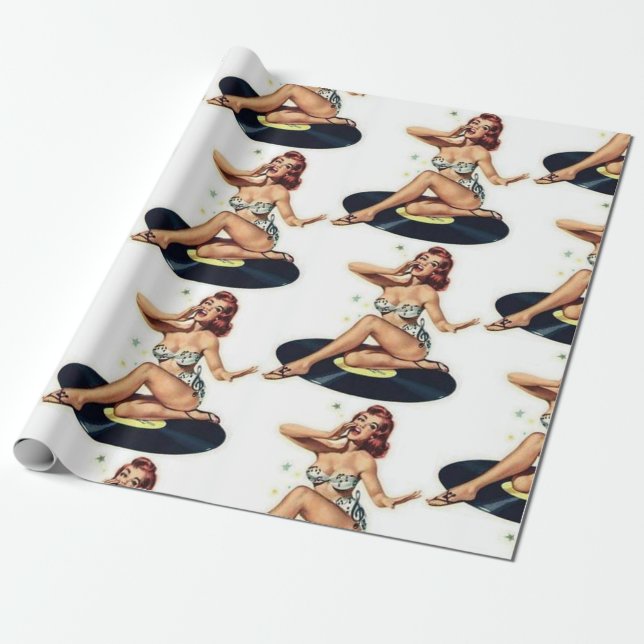 Papel De Presente Pin Up Girl on Record (Desenrolado)
