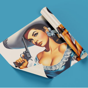 Papel De Presente Pin-up Retro do Velho Oeste