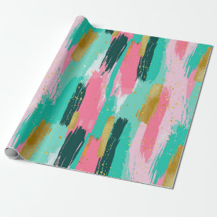 Papel De Presente Pincéis Abstrato coloridos - Mint & Pink (4)