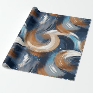 Papel De Presente Pincéis de Abstrato em azul, branco e castanho