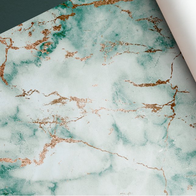 Papel De Presente Pincéis Dourados de Pedra Verde-Fundo (Gold White Deep Green Marble Stone Brushes Wrapping Paper)