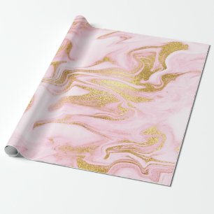 Papel De Presente Pincéis Ouros Brilhantes do Mármaco Branco rosa