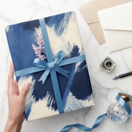 Papel De Presente Pincel Artístico Azul Índigo Traço Padrão Abstrato