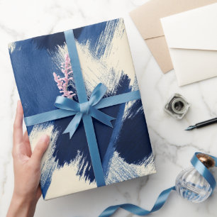 Papel De Presente Pincel Artístico Azul Índigo Traço Padrão Abstrato