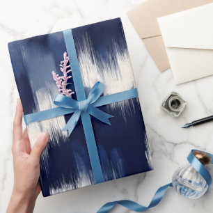 Papel De Presente Pincel Artístico Naval Traço Abstrato Índigo Padrã