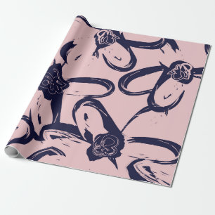 Papel De Presente Pincel cor-de-rosa e Marinho Pincel floral traça s