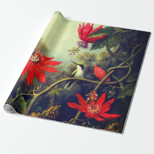Papel De Presente Pincel de beija-flores e flores de paixão