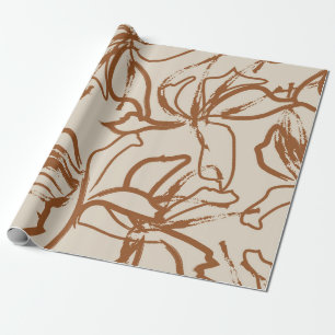 Papel De Presente Pincel Floral Castanho trava um padrão contínuo