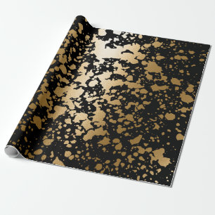Papel De Presente Pincel Metálico Preto e Ouro