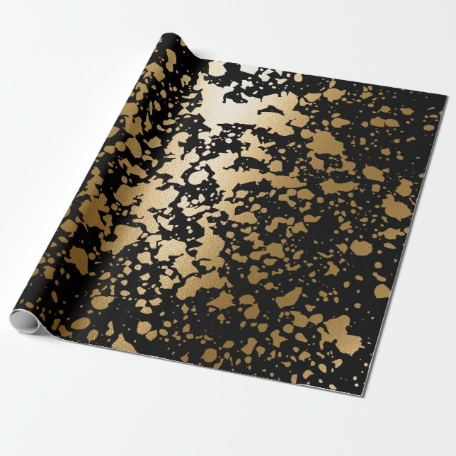 Papel De Presente Pincel Metálico Preto e Ouro (Desenrolado)