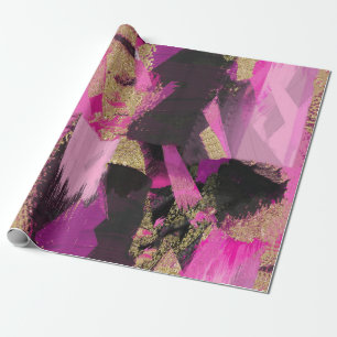 Papel De Presente Pincel Moderno Glitter Preto Dourado Glam Grunge