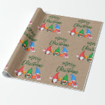 Papel De Presente Pincel Script Christmas Watercolor Gnoms Kraft<br><div class="desc">Escrita em Pincel Moderno Feliz Natal Gnomos de Cores Aquáticas Divertidos Coloridos Papel Molhante - Roteiro Verde,  Impressão de Papel Kraft</div>