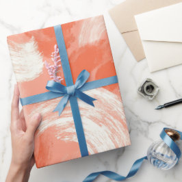 Papel De Presente Pincelada Artística Coral Pêssego Padrão Abstrato