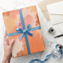 Papel De Presente Pincelada Artística Coral Pêssego Padrão Abstrato