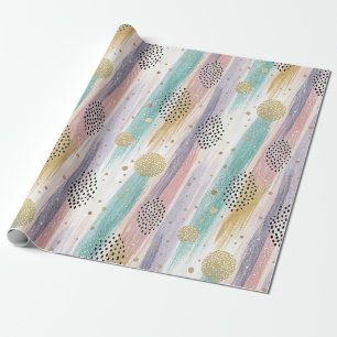 Papel De Presente Pincelada Pastel & Geométrico Abstrato Dourado