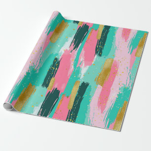 Papel De Presente Pinceladas Abstratas Coloridas - Hortelã & Rosa