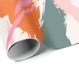 Papel De Presente Pinceladas contrastantes rosa verde vermelho 