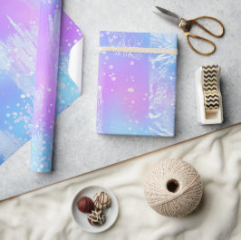 Papel De Presente Pinceladas de tinta iridescente roxa e azul