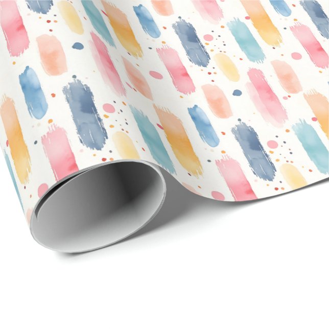 Papel De Presente Pinceladas e Pontos de Arco-íris Boho (Ponta do rolo)