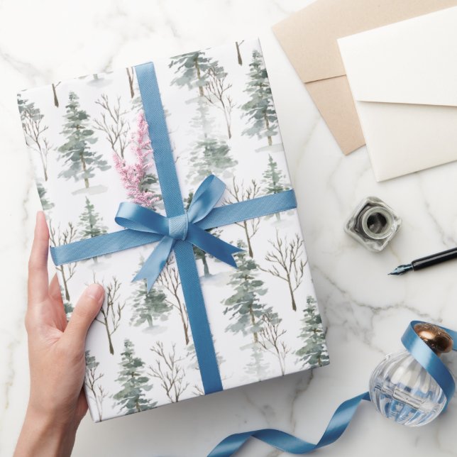 Papel De Presente Pine Aquarela Cones Natal Feriado (Presentear)