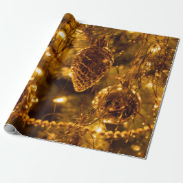 Papel De Presente Pine Cone Dourado de Natal