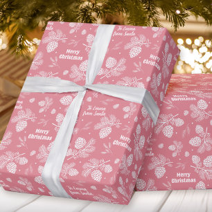 Papel De Presente Pine Cone Pink Name Text Natal