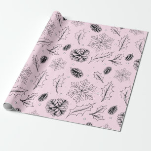 Papel De Presente Pine Corn deixa flocos de neve de árvores sazonais