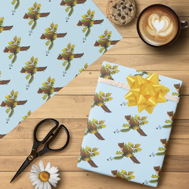 Papel De Presente Pine Marten Autumn Leaves (Criador carregado)