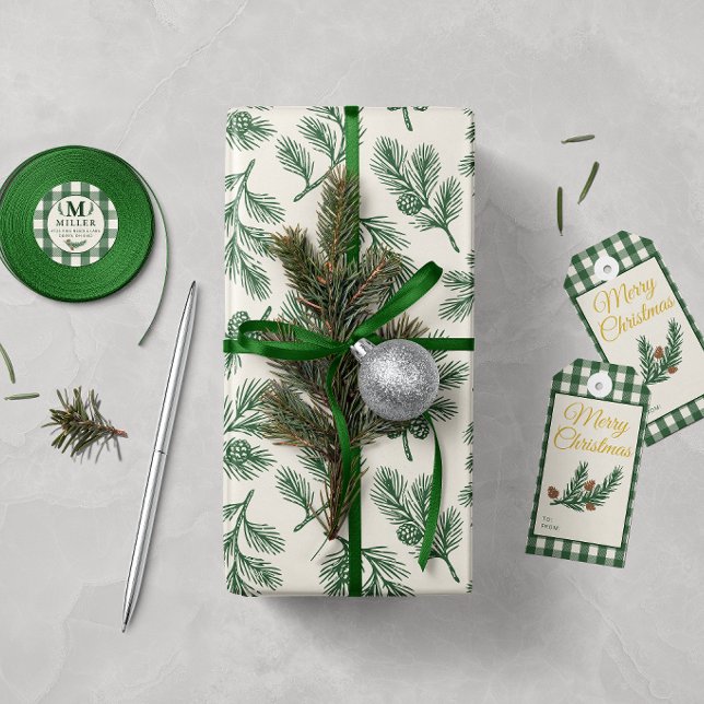 Papel De Presente Pine Needle Lane - Impressão Botânica de Pinha (Criador carregado)
