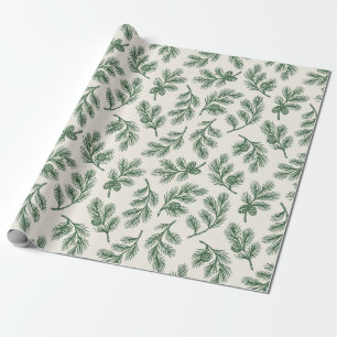 Papel De Presente Pine Needle Lane - Impressão Botânica de Pinha