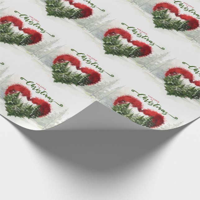 Papel De Presente Pine Tree e Red Heart com Amor no Natal (Ponta)