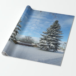 Papel De Presente Pine Tree em papel de embrulhamento de neve