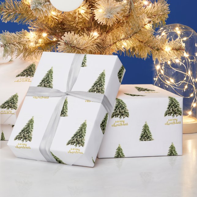 Papel De Presente Pine Tree Natal Dourado Feliz Natal (Feriados)