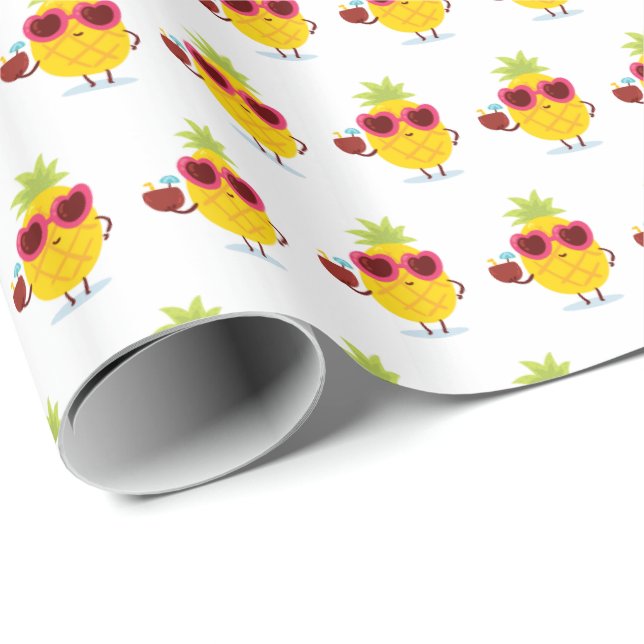 Papel De Presente Pineapple Tiki Luau Gift Wrap Papel Tropical (Ponta do rolo)