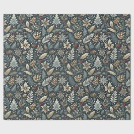 Papel De Presente Pinecone, Holly, Flocos de Neve e Feriado de Berri