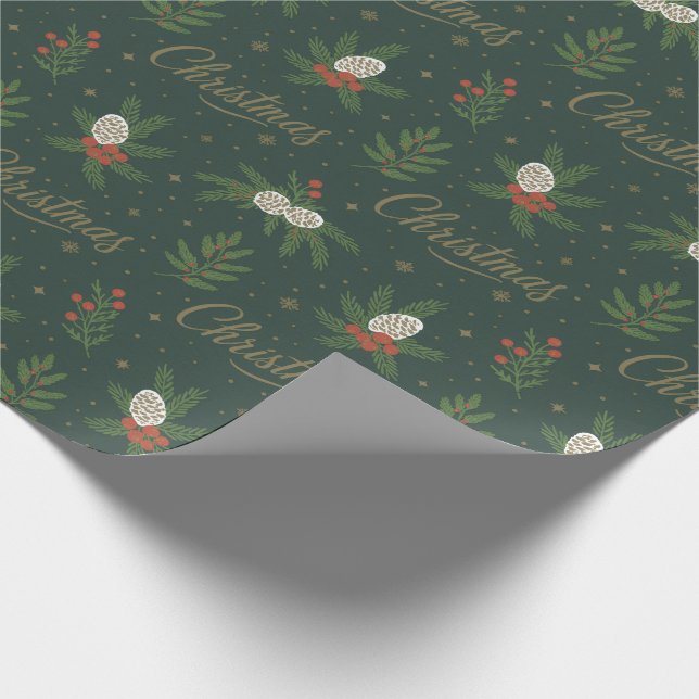 Papel De Presente Pinecones de Natal Moderno e Feliz Berries Vermelh (Ponta)