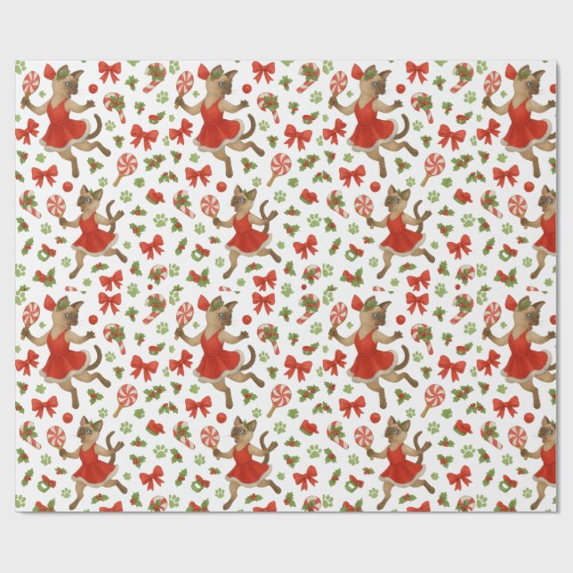 Papel De Presente Ping Pong Christmas Themed for Siamese Cat Lovers  (Aberto)