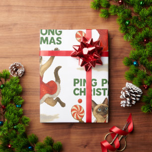 Papel De Presente Ping Pong Natal Temático para Amantes de Gatos Sia