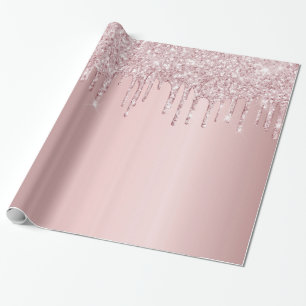Papel De Presente Pingo de purpurina rosa de aniversário brilho rosa