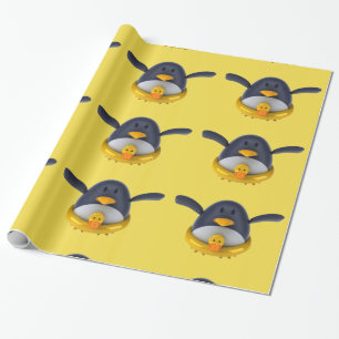 Papel De Presente Pinguim com um papel de envolvimento lustroso do