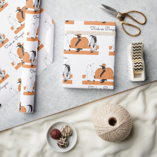 Papel De Presente Pinguim de Abóbora Personalizado Funny Halloween