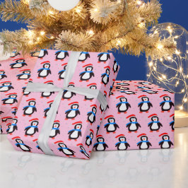 Papel De Presente Pinguim de Inverno Nevado 