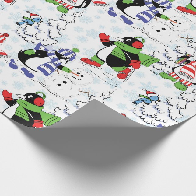 Papel De Presente Pinguim de Natal patinando (Ponta)
