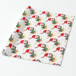 Papel De Presente Pinguim do esqui da neve